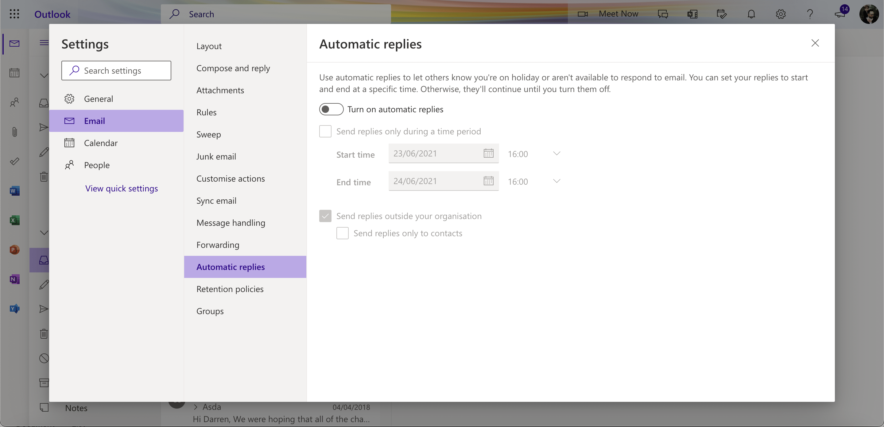 Microsoft 365 - Automatic replies on
