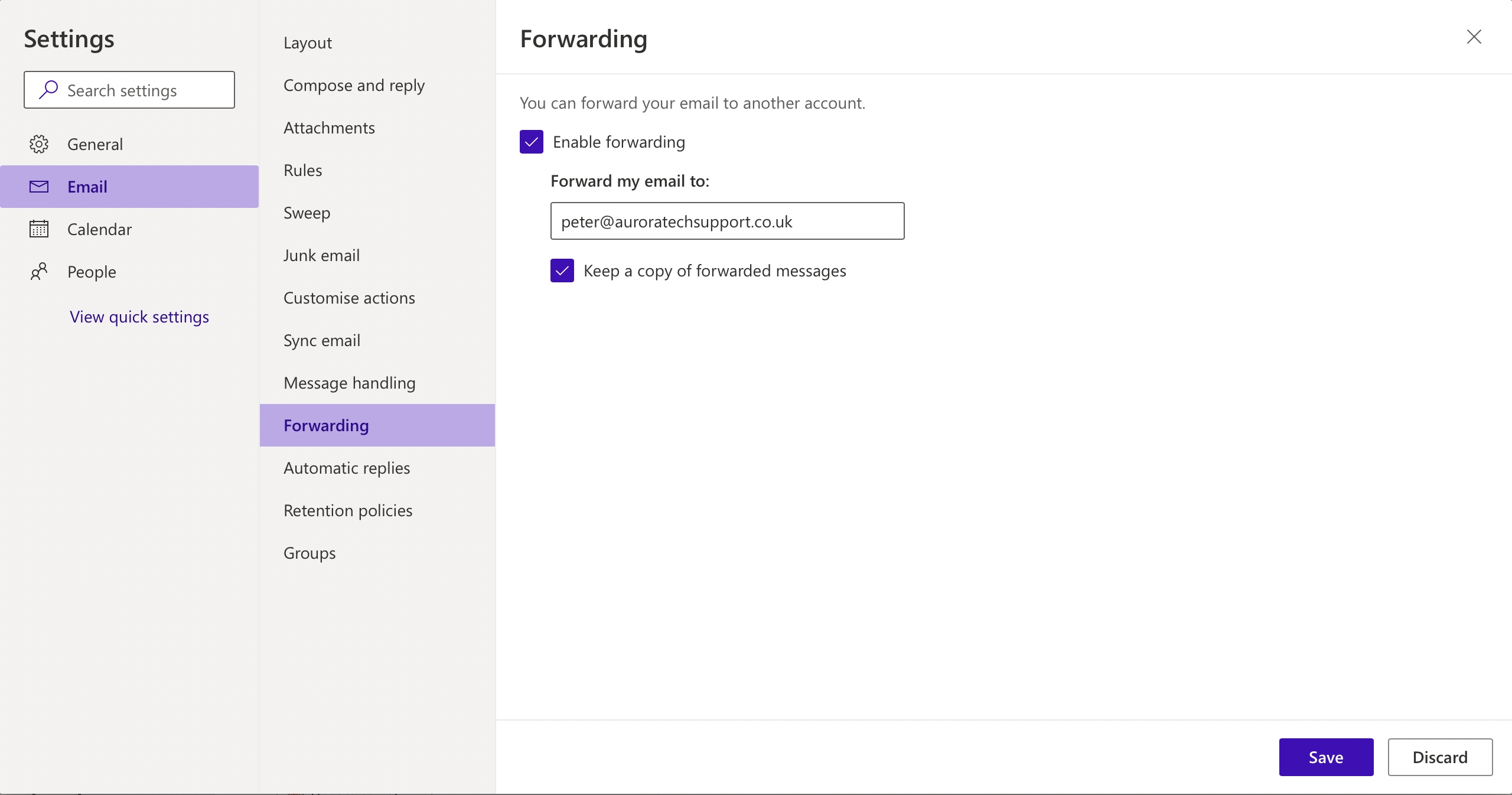 Microsoft 365 - Forwarding settings