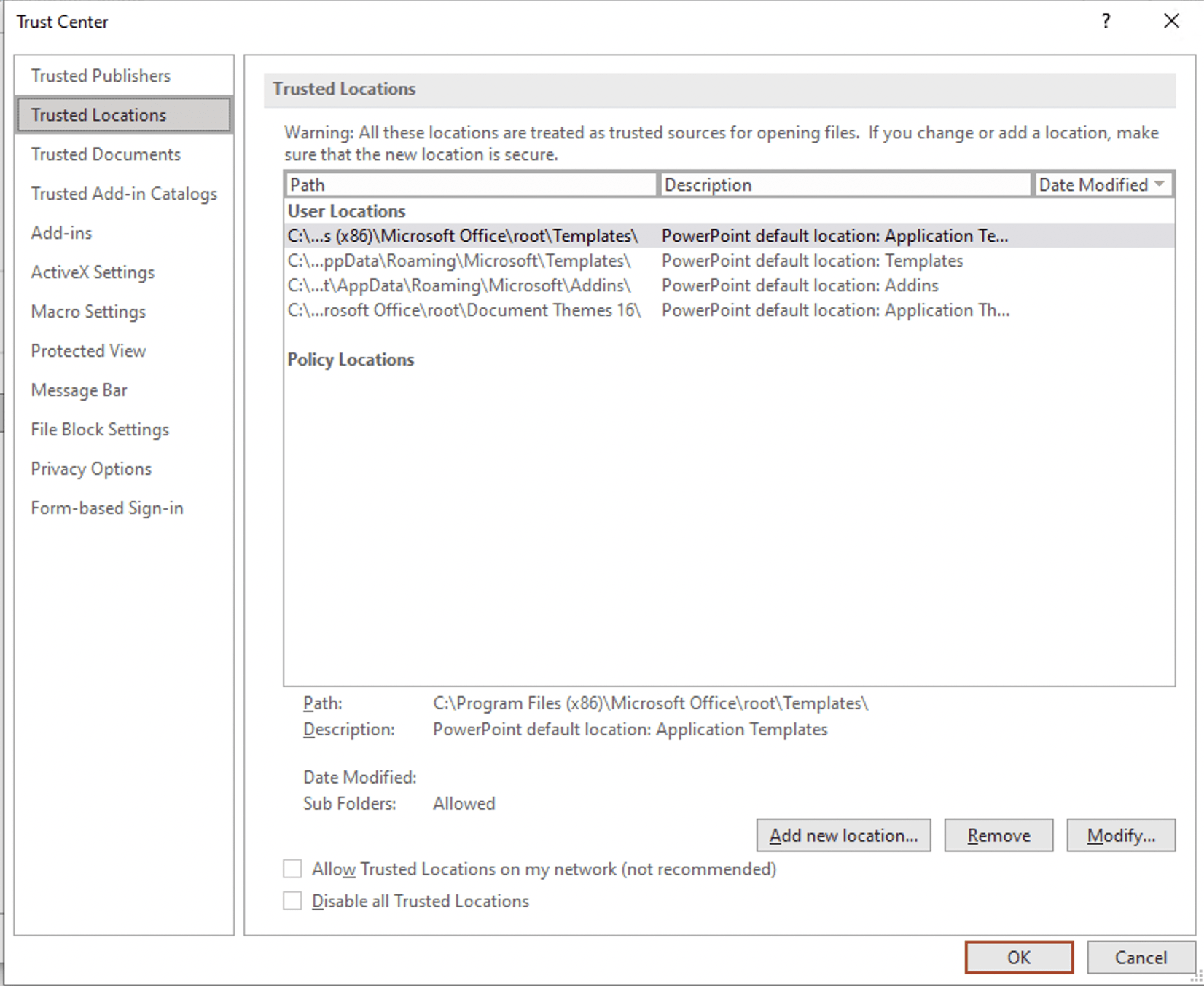 Microsoft 365 - Trust center settings