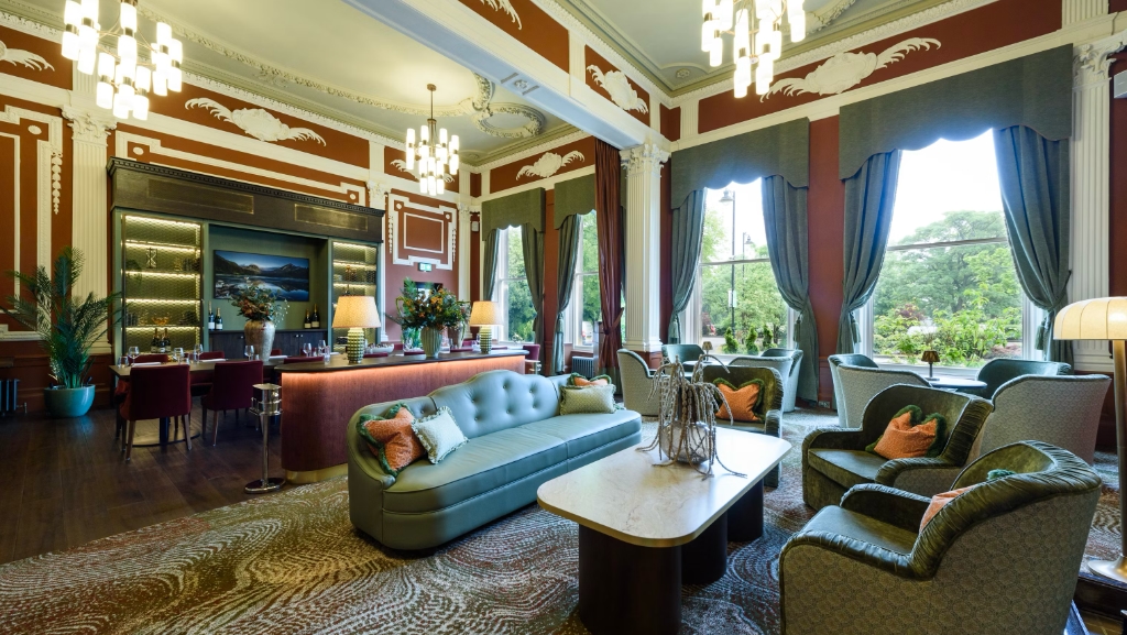 a room with a couch and a table